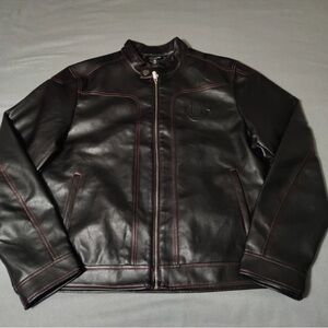 True Religion Faux Leather Jet Black PU Moto Jacket Men’s Size XL - NWT
